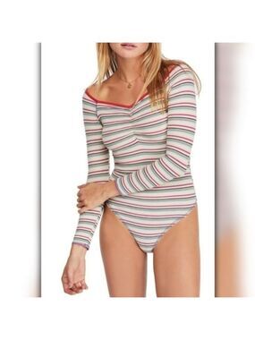 Free People Womens Put A Stripe On It Bodysuit Jumpsuit.